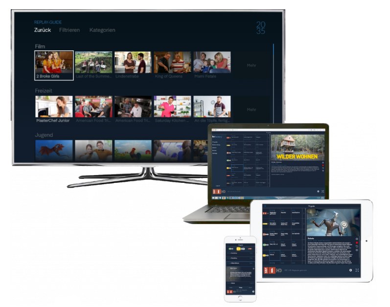TV auf Fernseher, Laptop, Tablet und Smartphone